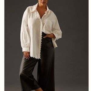 ANTHROPOLOGIE Mememe Embellished White Buttondown Tunic - Size 1X